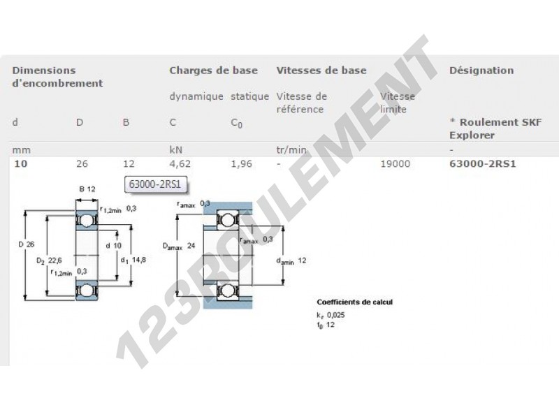 À billes 63000-2rs 10x26x12 mm À billes 63000-2rs 10x26x12 mm